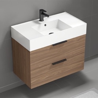 Bathroom Vanity Walnut Bathroom Vanity, Wall Mounted, 32